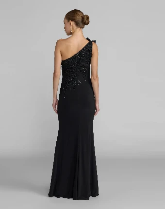 Mac Duggal Jersey One Shoulder Gown With Flower Details #1 Black thumbnail