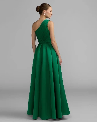 Mac Duggal One Shoulder Satin Column Gown With Overskirt #2 Emerald thumbnail