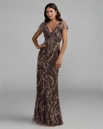 Mac Duggal V Neck Flutter Sleeve Floral Embroidered Gown #0 Chocolate thumbnail