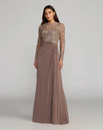 Mac Duggal Sequin Embroidered Long Sleeve Jersey Skirt Gown #0 Golden Brown thumbnail