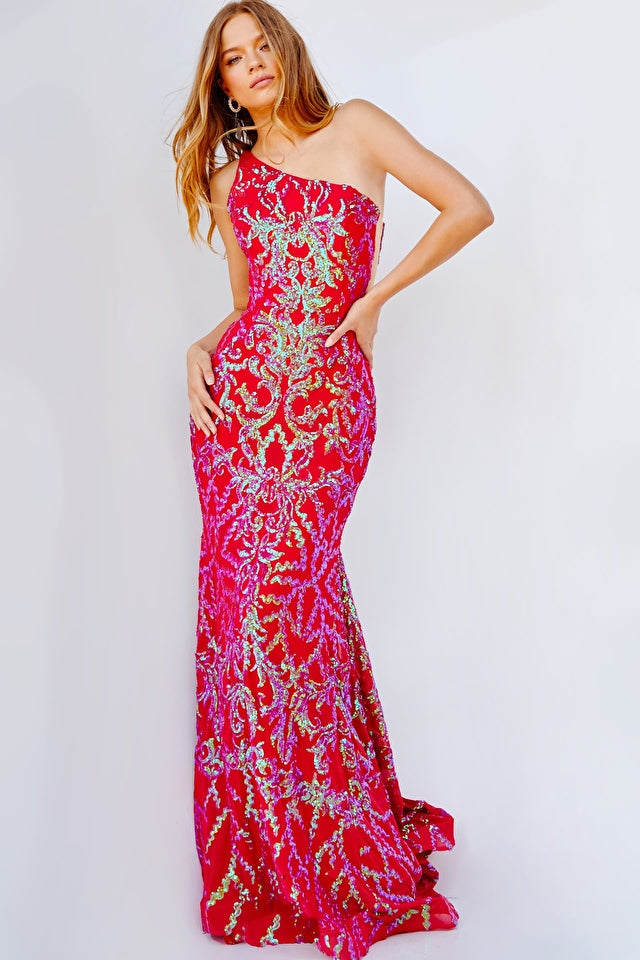 smør blæse hul vride Jovani 22845 Iridescent Red Embellished One Shoulder Prom Dress – Spybaby