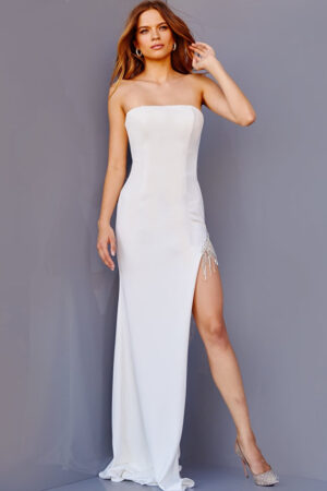 Jovani 08215 White Silver Embellished Lace Prom Dress – Spybaby