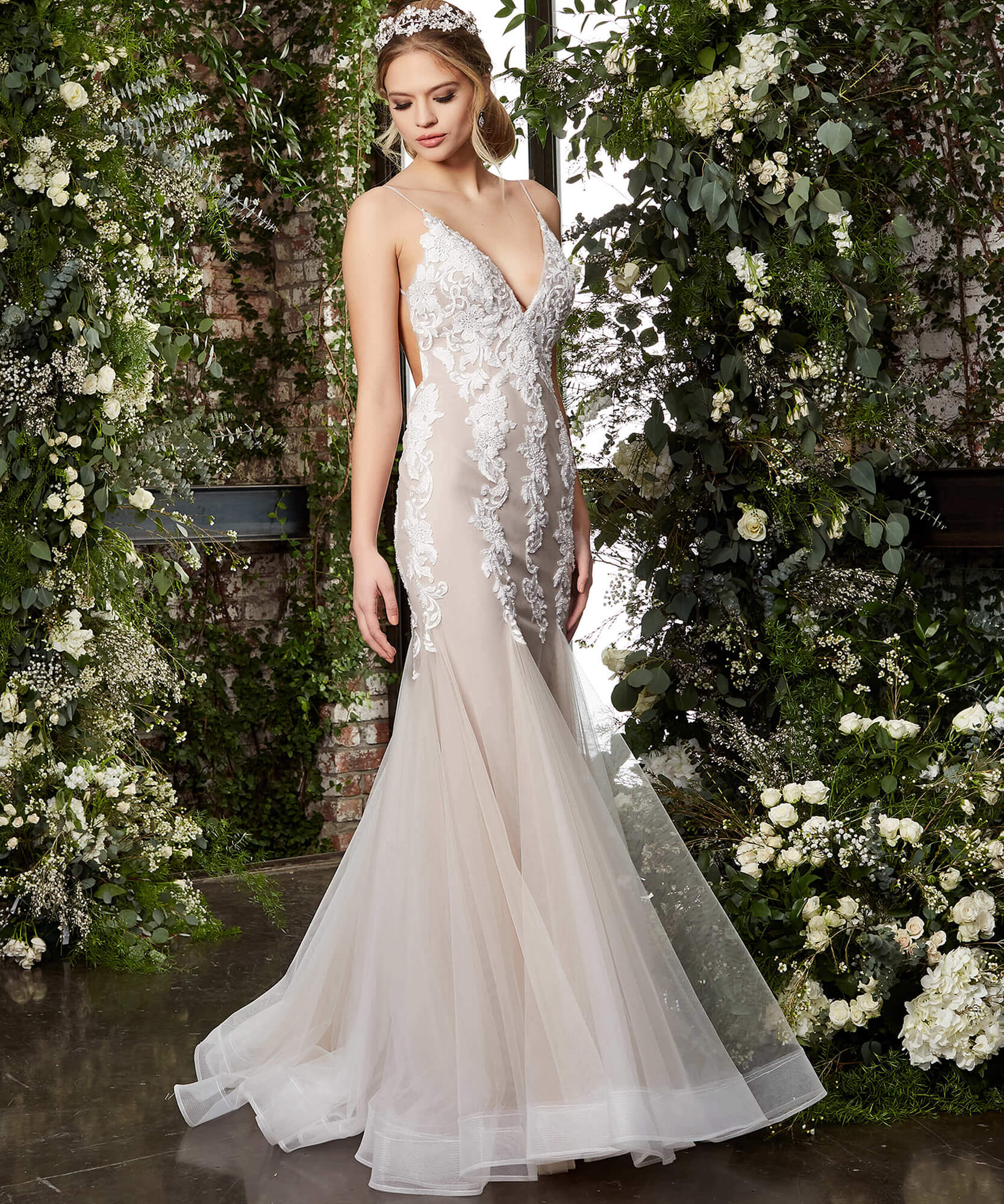 Jovani Dress S65052 | Off White Embellished Lace Sheer Bridal Dress