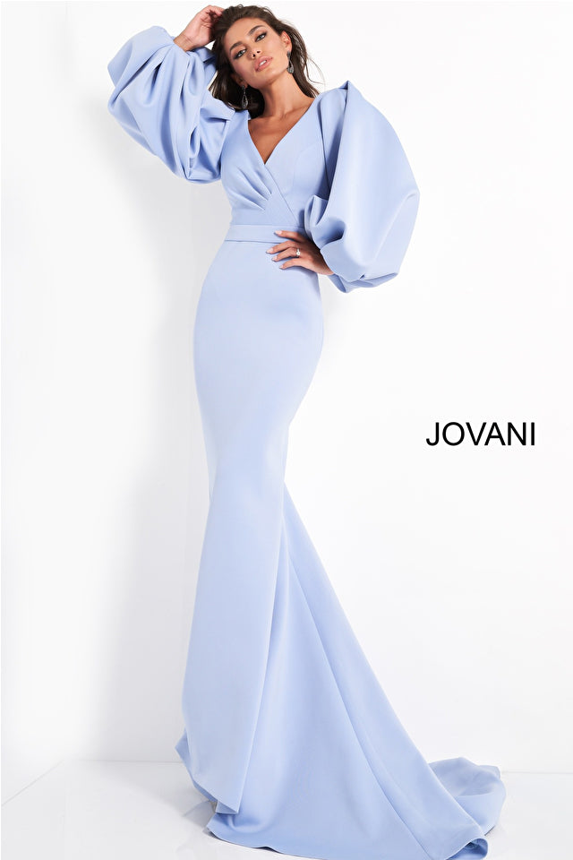 Jovani 04371 Light Blue Long Puff Sleeve Evening Dress – Spybaby