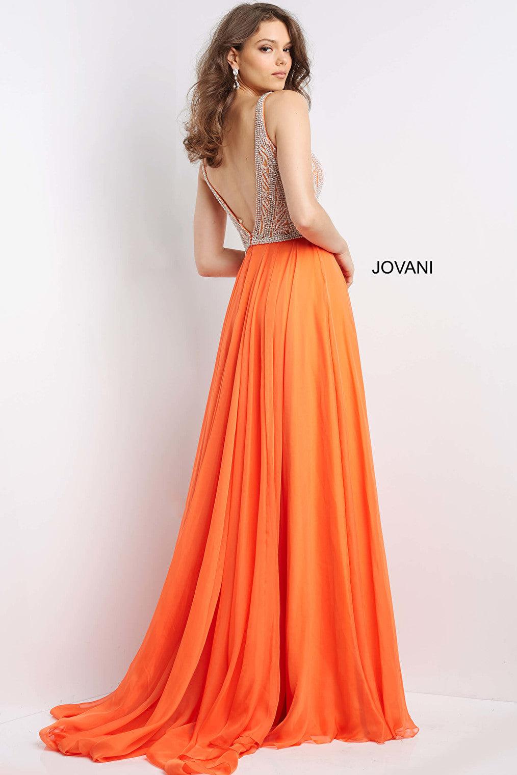 Jovani 07136 Embellished Bodice High Slit Chiffon Prom Dress – Spybaby