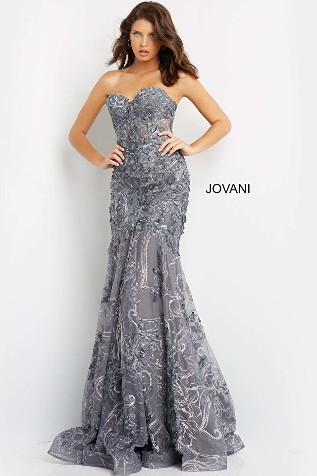 Jovani 07935 Gunmetal Strapless Mermaid Prom Dress – Spybaby