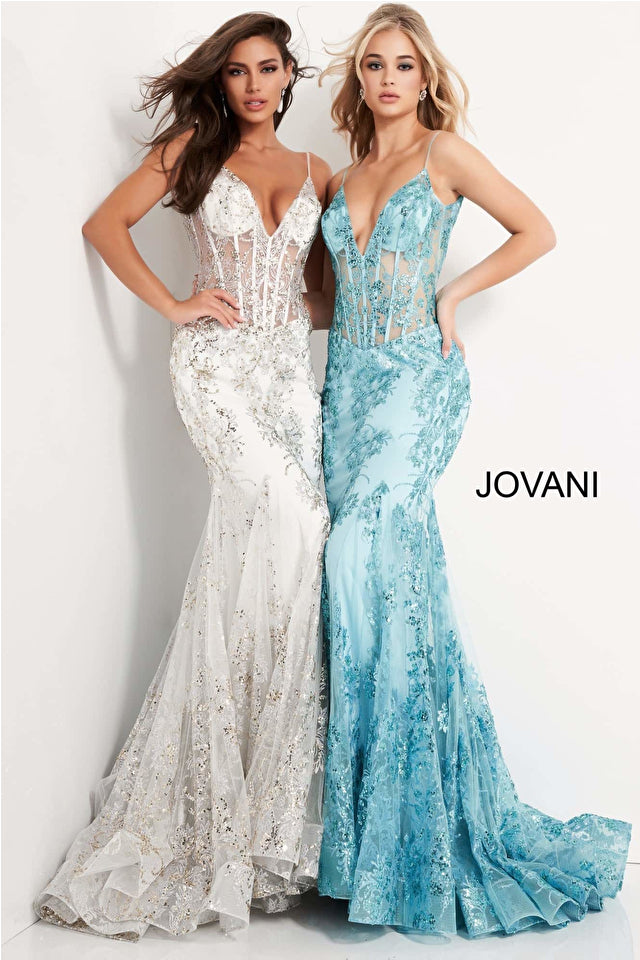 Corset-Bodice Long Prom Gown with Mermaid Skirt